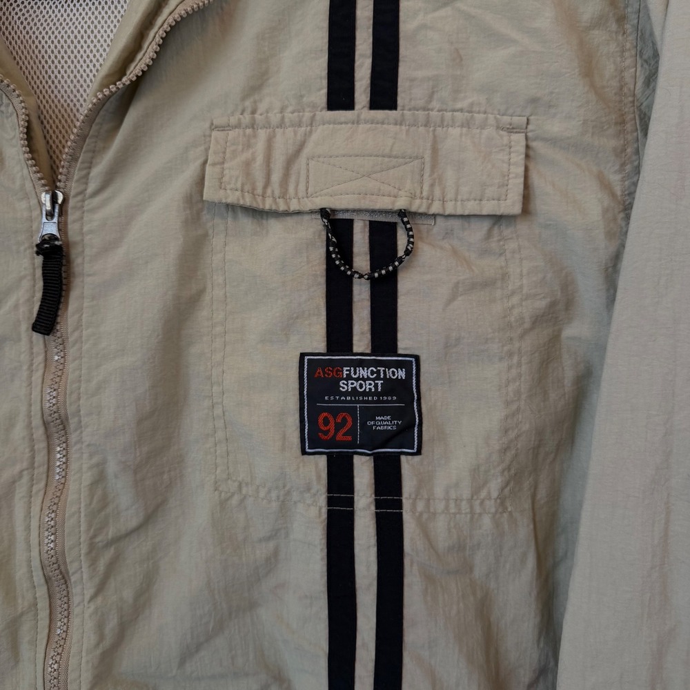 ASG Athletic USA Function VTG 90s XL Tan Nylon Windbreaker Jacket Stripe READ - Picture 4 of 16